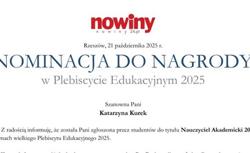 Kolejna nominacja nauczyciela CJO, Kasi Kurek,